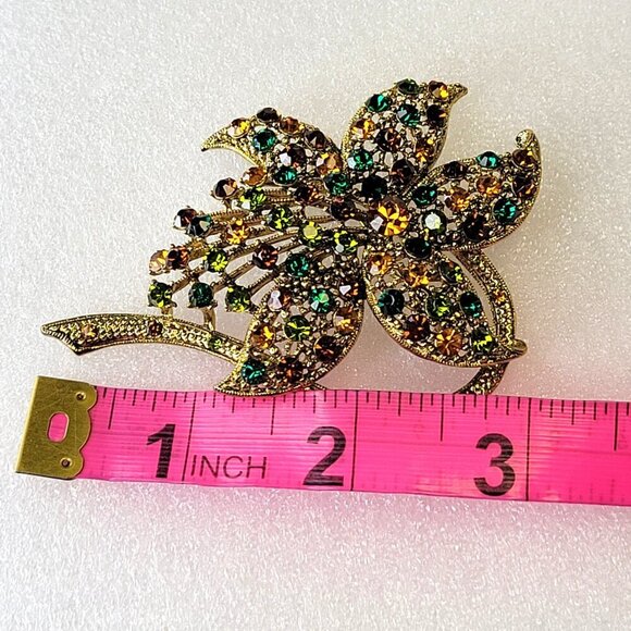 Colorful Rhinestone Gold Tone Large Brooch or Pendant - Picture 11 of 13